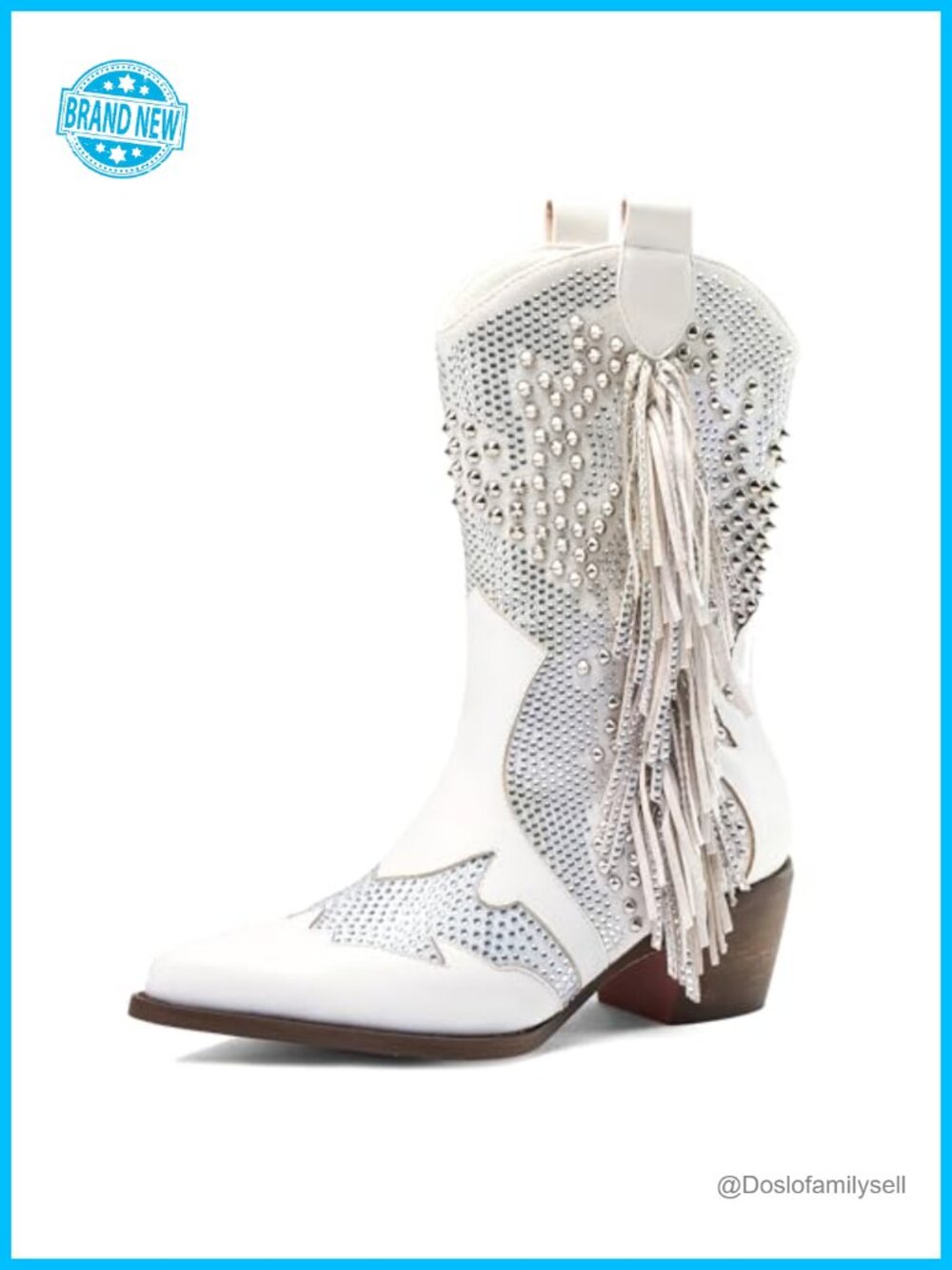 Rhinestone Cowboy Ankle Boots Pointed Toe Chunky Heel Tassel Western Booties